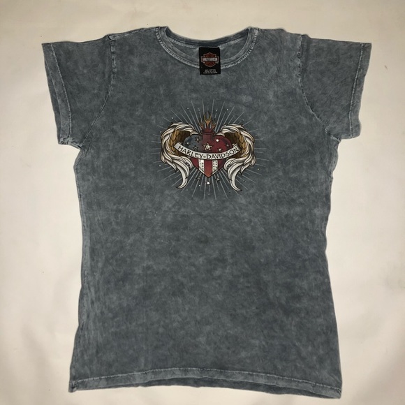Harley Davidson heart wings t shirt blue / gray - Picture 2 of 8